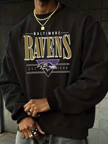 Men's Baltimore Rav-Ens Crew Neck Black Long Sleeve Pullover Sweatshirt - 黑色 - 查看 1