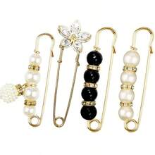 8/4 Pieces Pearl Brooch Safety Pins, Pant Waist Tightener Pins For Clothes Sweater Shawl Collar Dress Cardigan Shirt Jeans Decoration Accessories For Women Girls - Multicolor - View 12