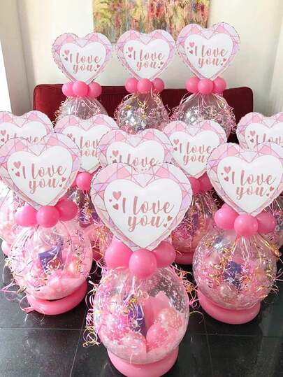 11pcs Valentine's Day Party Decorations Balloons, Valentine's Day Gift Decor, Heart Balloon Columns, Clear Latex Balloons, Surprise Gift Prep, Suitable For Valentine's Day Theme Party, Love Theme Balloons, Proposal, Confession, Wedding Party Decor