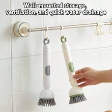 1 pieza Cepillo de limpieza de mango largo recargable y giratorio - Mango con 6 engranajes ajustables - Cepillo multifuncional para exprimir líquido, asegura una limpieza a fondo sin dejar espacios, cuida suavemente ollas, sartenes y tazones, esencial para el hogar, la cocina, utensilios de cocina, accesorios de cocina, artículos del hogar - Multicolor - Ver 4