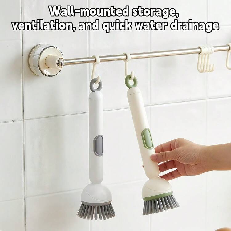 1pc Refillable Rotating Long Handle Cleaning Brush - 6 Adjustable Gear Handle - Multi-Functional Squeeze Liquid Pot Brush, Ensures Thorough Cleaning Without Leaving Gaps, Gently Cares For Pots, Pans, And Bowls, Essential For Home Kitchen, Kitchen Supplies, Kitchen Accessories, Home Essentials - Multicolor - View 4