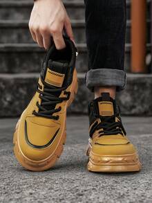 Men's High-Top Fashion Work Boots, Casual Vintage Comfortable Elevator Outdoor Hiking Shoes - Earthy Yellow - View 2