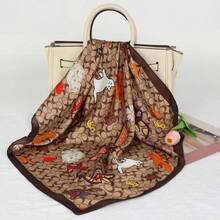 Relang Fashion Silk Satin Head Scarf For Women Hair Bandana Hair Scarf Wrap Neck Scarf For Women 27.5*27.5 Inches - 棕色 - 查看 4