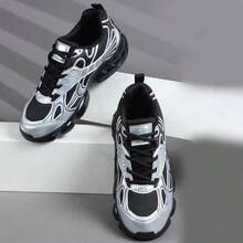 Men's Solid Color Black Casual Sneakers - Versatile, Non-Slip Fashion Comfort Shoes With Lace-Up Closure, PU Upper & PVC Sole For Casual Attire And Running - Black And Silver - View 5