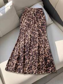 2025 Autumn New Leopard Print Elegant Knit Fabric Mermaid Hem Skirt, Suitable For Dates, Singles Parties, Street Wear, Daily Wear, All Seasons