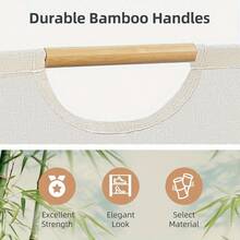 1/2pcs Set Large  Foldable Laundry Basket With Bamboo Handles, Waterproof Freestanding Clothes Hamper For Laundry Room, Bedroom, Dorm - Beige & Black - 白色 - 查看 2