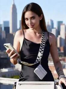 1pc Women's Adjustable Crossbody Phone Holder With Zipper Pouch, Black