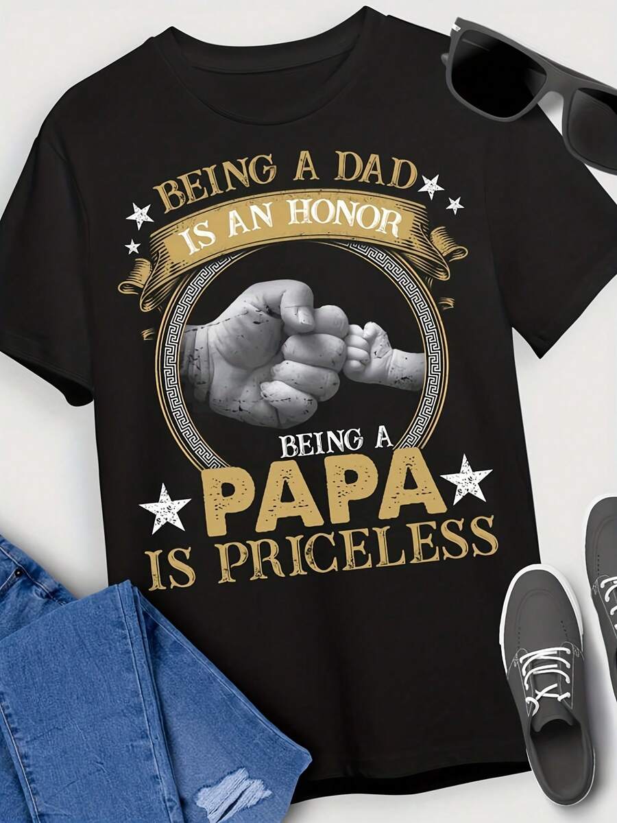Being A Papa T-Shirt Being A Dad Is An Honor Being A Papa Is Priceless For Father T-Shirt For  Wo,This Fun Printed Casual T-Shirt Is The Perfect Gift For Valentine's Day/Christmas - Phong cách 15 - Xem 1