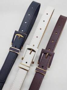 3-Piece Leather Belt With Buckle, 2.3cm - 黑+白+暗棕 - 查看 4