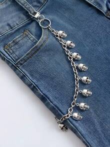 سلسلة بنطلون الجمجمة الرائعة للرجال - إكسسوارات أسلوب الشارع الهيب هوب - فضي - مشاهدة 14