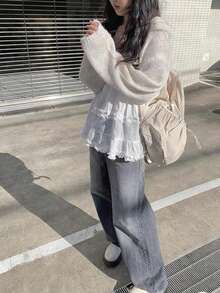 女士短款针织开衫披肩外套 - 杏色 - 查看 3