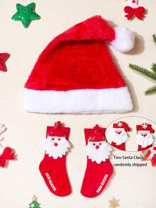 Children Christmas Hat + Christmas Socks Set Children Christmas Decoration Christmas Gift For 2-4 Years Old, Kid Xmas Gift,Children Hat,Boys And Girls Universal, Girl Fall Dress Red Accessories Children Christmas Photography Props Santa Claus Socks Santa Claus Hat - Multicolor - View 11