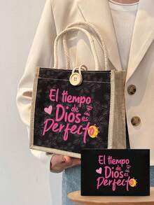 Time Theme Linen Tote Bag, Love Heart, Light, Pattern Design, Reusable Printed Women'S Tote Bag, Double Handle Shopping School Bag, Large Capacity Shoulder Bag, Casual Tote Bag, Christmas Storage Bag, Back To School Lunch Bags,Lunch Storage Bag, Suitable For Commuting, School And Shopping, Convenient For Outdoor Use, Best Choice For Gifting Relatives And Friends, Teacher Gifts, Mother'S Day Gifts, Holidays And Festivals