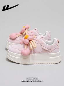 1双 WARRIOR 女士厚底系带软底休闲鞋，低帮户外平底鞋，保暖冬季鞋，通勤鞋，圆头低跟防滑纯色优雅软底徒步鞋，适合学生毕业照拍摄，低帮皮质运动鞋 - 粉色 - 查看 2