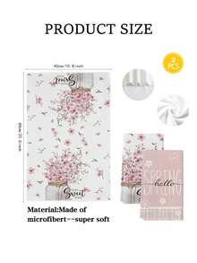 2Pcs Watercolor Pink Cherry Blossom Vintage Victorian Style Worn Rose Blue And White Porcelain Flower Orange Soda Pattern Kitchen Towels Farmhouse Farm Decoration Kitchen Dishcloth Holiday Party Supplies Bathroom Hand Towels For Dining Room Tables - Pink - View 2