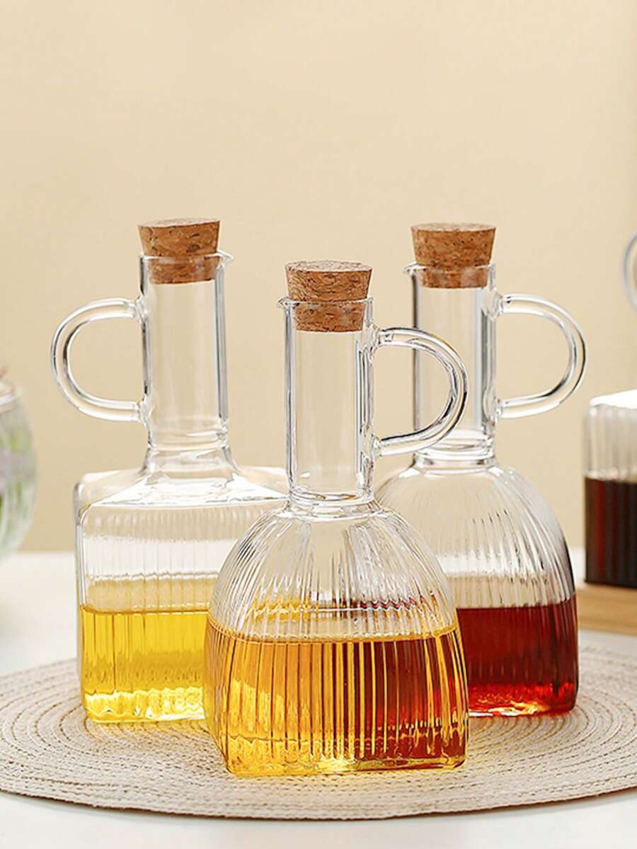 1/3个 350毫升透明玻璃油瓶，带盖、提手，耐热酱油/醋容器，野餐调味罐，厨房用品 - 彩色 - 查看 1