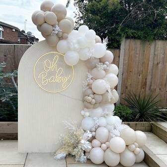 90 piezas Juego de arco de guirnalda de globos blanco y beige para baby shower, boda, compromiso, fiesta de cumpleaños, bautizo, y decoración