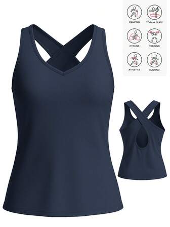 Women's Fitness Criss-Cross Strap Sports Tank Top, Gym Workout Casual Sleeveless Shirt