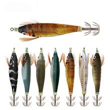 7-Piece Green Wood Squid Jig Set, Handcrafted Egi Lures For Squid & Cuttlefish Fishing, Realistic Prawn Imitation With Glow Eyes, Saltwater Offshore Fishing Bait Collection - 7PCS - View 2