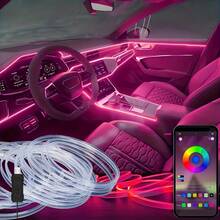 300cm/118.11inch RGB LED Car Interior Light Strip With Fiber Optic, 7 Colors, Sync With Music, USB LED Light Strip For Car, Music Mode Car Accessories, Perfect Gift Idea, Car LED And Neon Lights, Car High Brightness Neon Light Kit - 1 tow 1+118.11 Inch - 查看 1
