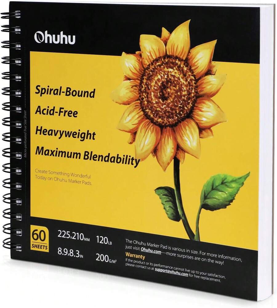 Ohuhu Marker Pads Art Sketchbook - 8.9" X 8.3" Portable Square Size -120 Lb/200 Gsm Drawing Papers - 60 Sheets/120 Pages - Spiral Bound Sketch Drawing Book For Alcohol Markers Christmas Gift - 8,9" x 8,3" - Xem 1