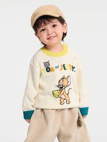 Balabala Tom And Jerry Boys' Embroidered Knit Sweater, 2025 Autumn/Winter Collection, Soft Pullover - Off-white - View 3