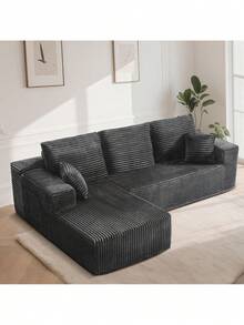 106'' Cloud Sectional Couch With L-Shape Chaise, (Grey) Boneless Sofa With Deep Seat, Modern Modular Couch For Living Room Bedroom, No Assembly Required, Comfy Plush Corduroy Fabric ,Sofa De Sala,Couch,Sofa Cama,Muebles Para Sala,Couch For Living Room, Living Room Furniture, Muebles, Bedroom Furniture Set, Recliner Chair For Adult, Living Room Set Furniture.