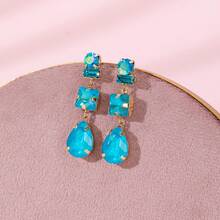 زوج من أقراط قلادة قطرة المياه المرصعة بالأحجار الكريمة الملونة والمطلية بالذهب على الطراز الأوروبي والأمريكي الفاخر، مناسبة للحفلات والموضة والتصوير الشارعي، مصنوعة يدويًا بأشكال وألوان وأنماط متنوعة