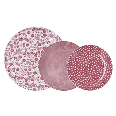  Vajilla Bidasoa Aquilea de Porcelana – 12 y 18 Piezas – Diseño Atemporal en Gris, Rosa y Azul – Apta para Microondas y Lavavajillas - Duradera y resistente al uso diario Entrega 48/72H