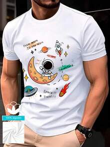 Camiseta 100% algodón para hombre con un elegante estampado universo animado de alta gama. Camiseta informal y cómoda de manga corta con cuello redondo. Perfecta para primavera y verano, ideal para cualquier ocasión. Color liso, informal y para uso diario. Camiseta ligera y transpirable de manga corta para verano (Tallas S, M, L, XL, XXL y XXXL). - Blanco - Ver 1