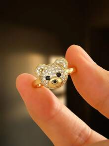 1 chiếc nhẫn hở hình gấu nhỏ bằng thép không gỉ mạ vàng, đính đá Zirconia, kiểu dáng thanh lịch và duyên dáng, thích hợp để trang trí cho trẻ em và học sinh, có thể dùng trong các bữa tiệc, họp mặt, lễ hội và làm quà tặng. - Vàng - Xem 8
