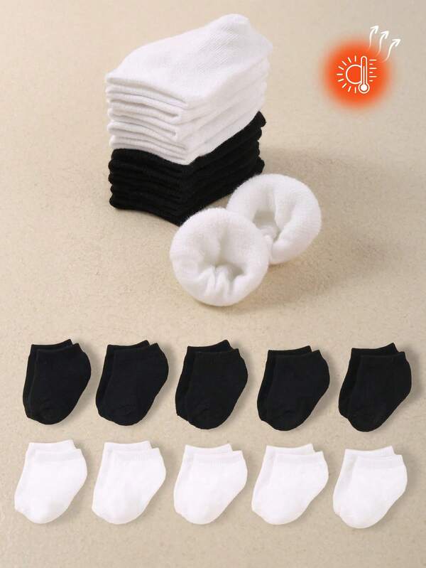 10 par ciepłych, krótkich skarpetek dla niemowląt na jesień i zimę, grube skarpetki frotte dla noworodków, urocze, jednokolorowe skarpetki dla maluchów. Proste i swobodne skarpetki dla niemowląt z podszewką z polaru, skarpetki śnieżne.