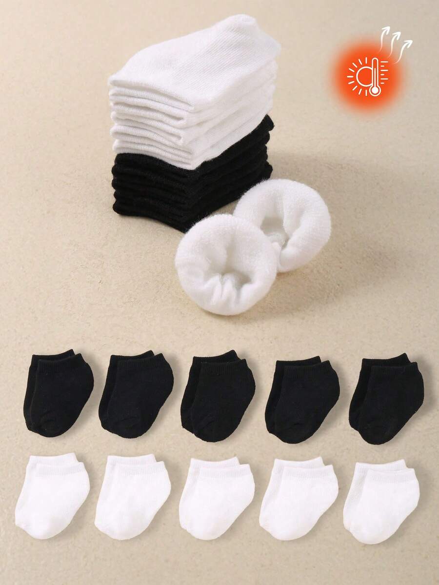 10 par ciepłych, krótkich skarpetek dla niemowląt na jesień i zimę, grube skarpetki frotte dla noworodków, urocze, jednokolorowe skarpetki dla maluchów. Proste i swobodne, termiczne skarpetki dla niemowląt, skarpetki zimowe.