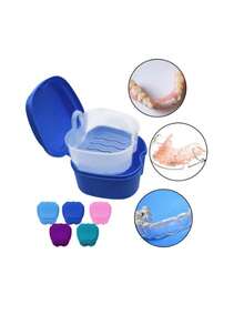 1Pc False Teeth Case Dental Retainer Denture Bath Box Mouth Guard Orthodontic Cleaning Artificial Tooth Holder Oral Hygiene Supplies False Teeth Storage Box With Hanging Net Container - Multicolor - View 8