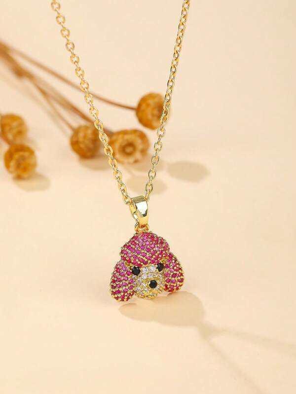 Stainless Steel Chain Classic Shiny Zirconia Cute Bear Pendant Necklace For Women Lady Vintage Jewelry Accessories Gifts