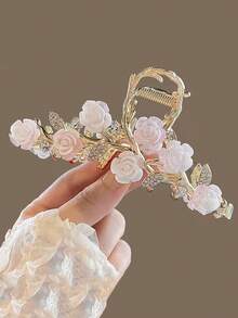 1个花朵优雅大号发爪，特大号发爪夹，适合浓密头发，女士发饰，花朵发夹，女士发饰，夏季海滩度假发夹 - 淡黃色 - 查看 4