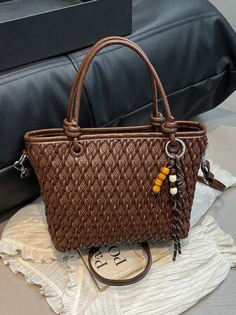 Korean Fashion Bucket Bag For Women, New Autumn Simple Casual Shoulder Bag With High-End Feeling, Crossbody Bag With Pendant