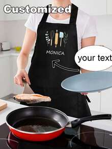1pc Customized Personalized Black Chef Apron, Also Suitable As Household, Baking Or Housewife Apron. This Unique Apron Can Be Customized, Making It An Ideal Gift For Boyfriend, Girlfriend, Father, Mother, Family Or Friends On Anniversaries, Valentine's Day, Mother's Day, Birthdays, Father's Day, Graduations, Weddings, Christmas, Housewarming And Other Occasions.