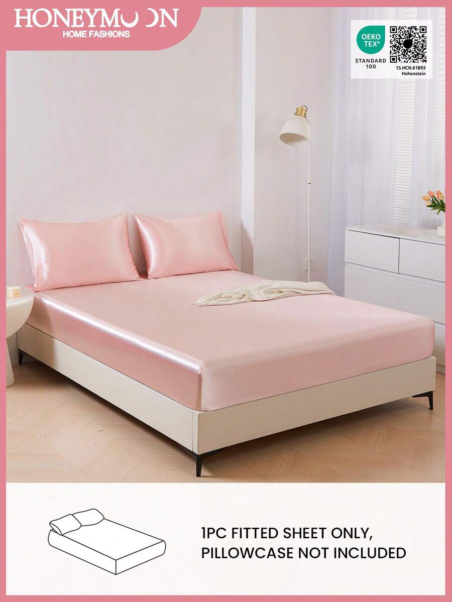 1件浅粉色丝滑缎面床笠，适用于15-17英寸厚的床垫，柔软透气，抗皱，提升睡眠质量，奢华酒店风格，全包式松紧带，深口袋设计，适用于单人床、双人床、大号床、特大号床。适合家庭和宿舍使用，通过Oeko-Tex认证。 - 淺粉色 - 查看 1