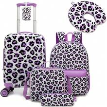 5 件女孩旅行箱套装适合女孩的书包可爱女孩背包 8-10 岁带斜挎包儿童书包套装旅行背包适合小学生背包上学用品（颈枕手柄随机发货）