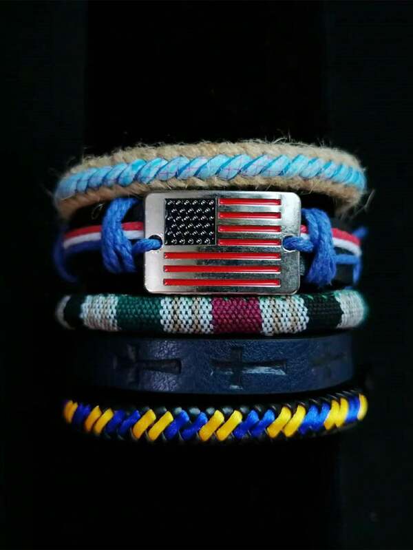 5 قطع/مجموعة سوار مجوهرات عتيق بطراز بانك، مصنوع يدويًا بخرز وإكسسوارات معدنية وجلد اصطناعي، مناسب للارتداء اليومي والمناسبات