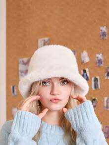 新款时尚女士秋冬毛茸茸渔夫帽，蓬松加厚百搭可爱渔夫帽，纯色休闲亚克力毛绒装饰帽，秋冬冬装 - 毛漁夫帽毛絨 - 查看 10