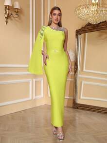 Love Aing New Arrival Women's Formal Dress, Rhinestone Embellished Turtleneck Bodycon Dress, Elegant Mesh Splice Evening Gown For Wedding, Party, Banquet