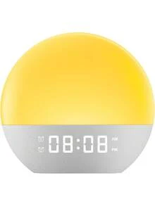 Wake Up Light Sunrise Alarm Clock  , Heavy Sleepers, Bedroom, White Noise Sound Machine With 5W Stereo Speaker, 25 Natural Sounds, Dual Alarms, 17 Color Night Lights, Ideal For Gift - 黃色 - 查看 8