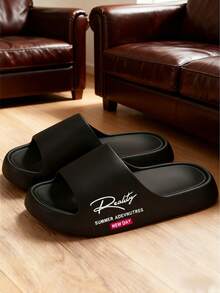 男士舒适、柔软、时尚、百搭、简约黑色厚EVA鞋底套脚家居拖鞋 - 黑色 - 查看 3