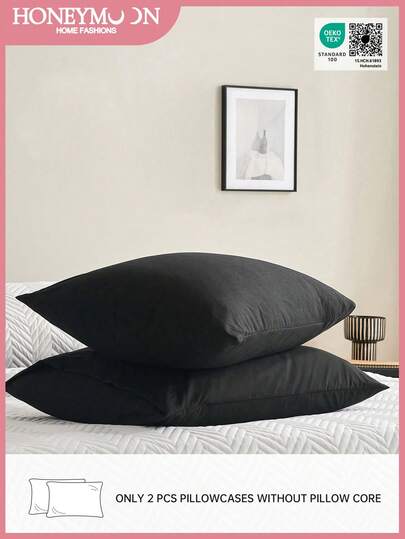 2pcs Super Soft Solid Color Pillow Cases, Lightweight As Cloud, Envelope Closure, Oeko-Tex Certified