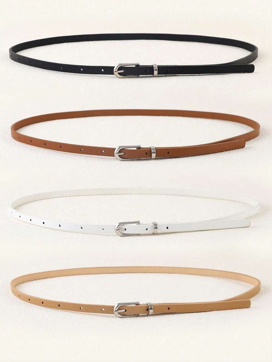 4pc Women's Slim Waist Belts, Silver Buckle With Rhinestone Details, Pairs With Midi Dresses & Wide-Leg Pants, Enhances Waist Curve, Perfect For Party & Halloween Gifts, Fits 3 Seasons - Nhiều màu - Xem 1