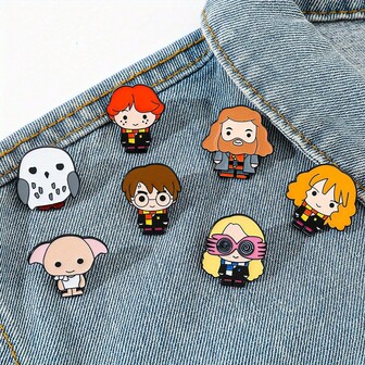 Warner Bros 1/7 Pcs Cartoon Anime Brooch Set Creative Harry Hedwig Character Shaped Enamel Pin Metal Badge Jewelry Clothing Backpack Accessories Gift For Friends