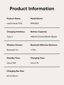 Realme Buds T310 Wireless Earphones, 96 Hour Playback, 46dB Active Noise Cancellation, 360° Spatial Audio, Touch Control, Sweat-Resistant, And 45ms Ultra-Low Latency For Sports And Gaming, With OTA Upgrade Support - Black - View 7