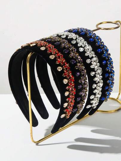 1pc Black Velvet Sponge High Crown Korean Style Women's Headband, High-Quality Luxurious Fully Bejeweled Decoration, Elegant For Evening Party, Versatile Fashion Hair Accessory